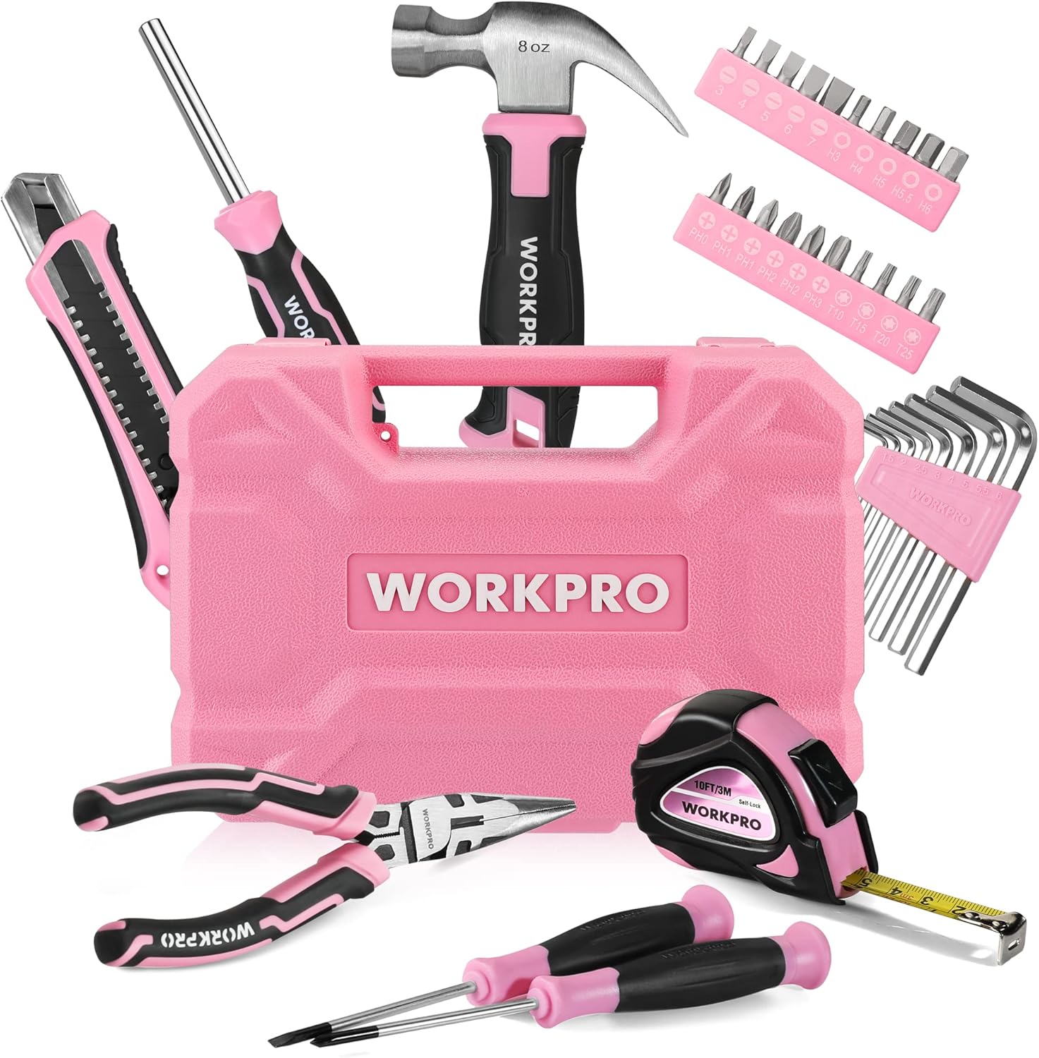 🔥 Angebote & Aktionen – WORKPRO Tool Set 35 Pieces Pink Tool Set, Tool Box, Equipped, Daily Tools, with Screwdriver, Pliers, Tape Measure, Allen Key for Home Supplies, Gift for DIY Beginners