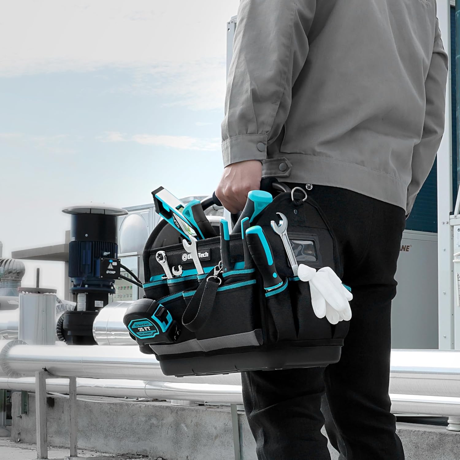 ⚡ Elektro & Technik – DURATECH Profi-Werkzeugtasche Elektriker, robuste Werkzeugtasche 30,5 cm mit wasserdichtem Boden und großer Öffnung, aus 900D-Polyester, großes Fassungsvermögen, mit Stahlrohr und verstellbarem Schultergurt – Bild 8