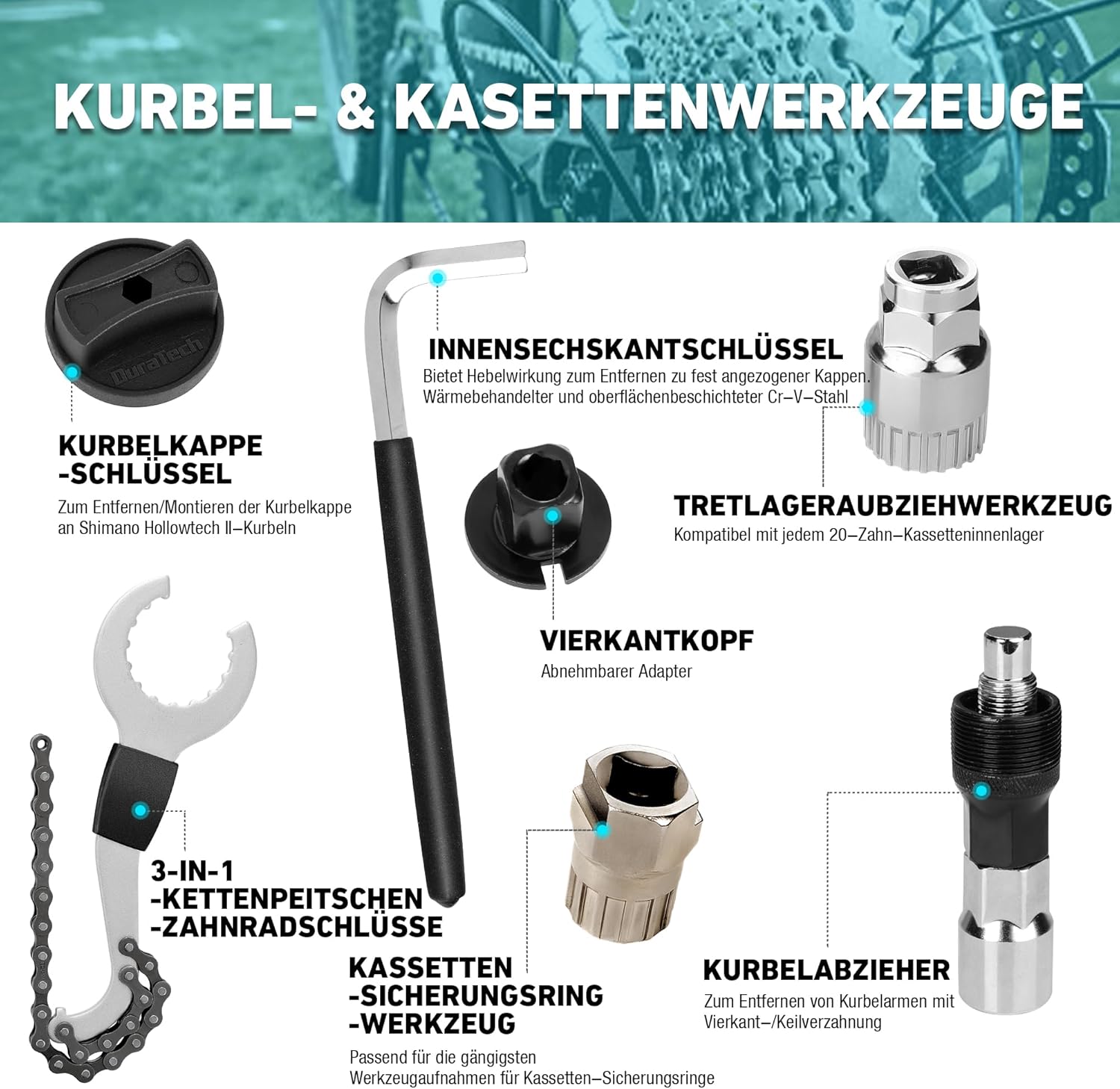 ⚒️ Bau & Montage – DURATECH Fahrradreparaturset 31-teilig mit Werkzeugkasten, tragbares Fahrradwerkzeugset für Fahrradkettenpedal-Reifenmontagereparaturen – Bild 6