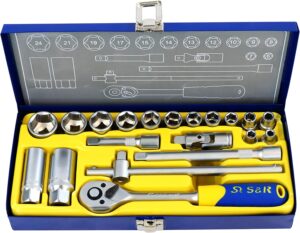 🚗 KFZ & Werkstatt – S&R Socket Wrench Set 20-Piece 3/8" in Metal Box, Spanner Set with LOCK-Drive profile,Tool Set Professional Quality