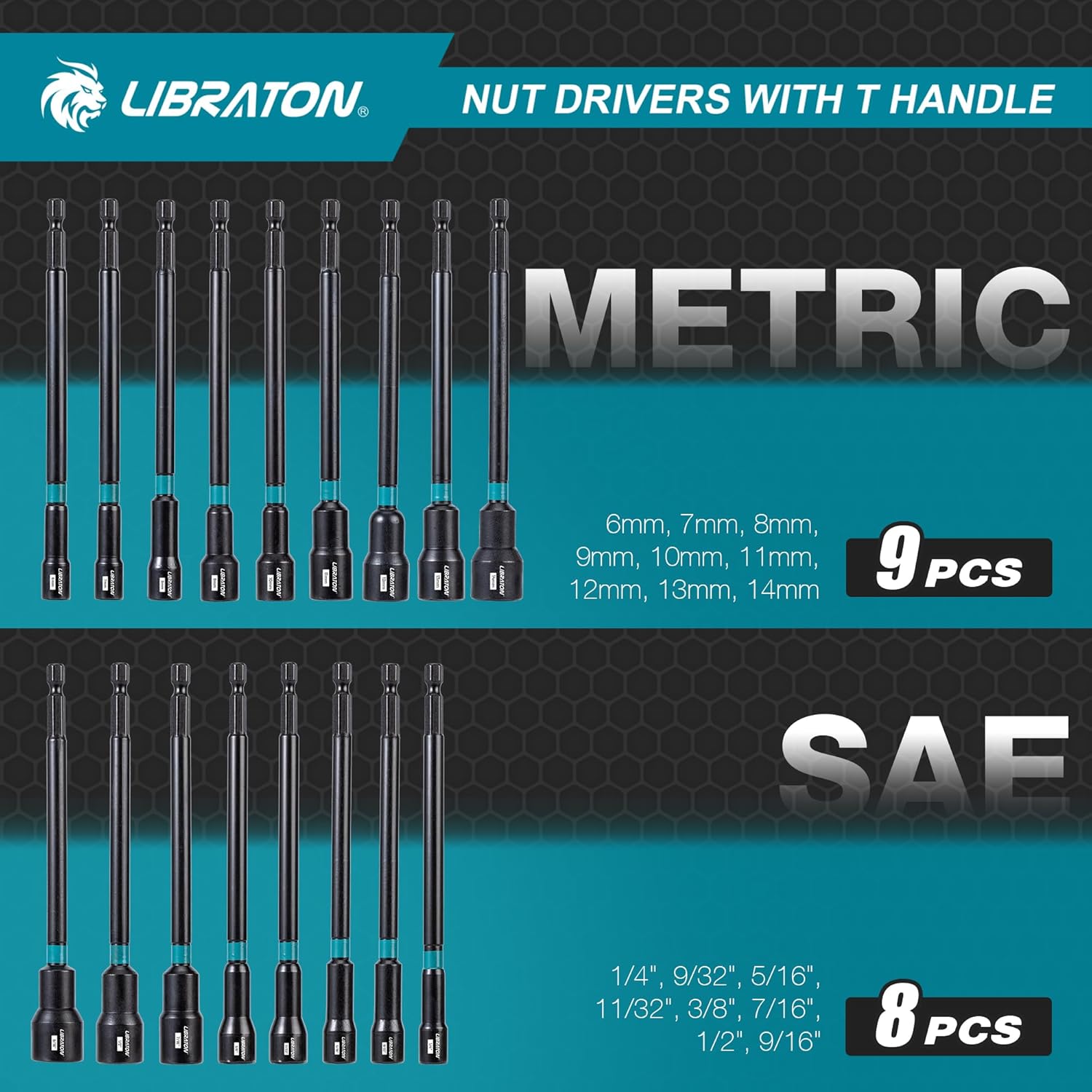 🚗 KFZ & Werkstatt – LIBRATON 27-Piece Magnetic Socket Long Set 1/4 Inch with Ratchet T-Handle, Metric and SAE Long Socket Wrench, Hex Socket, Socket Adapter Wing Nut Screwdriver, Bit Holder – Bild 2