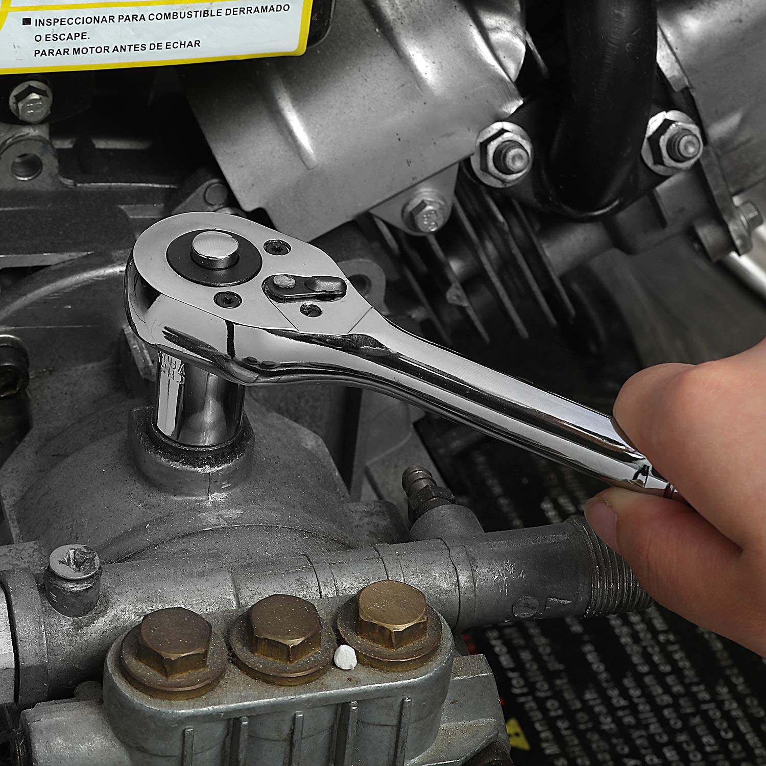 🚗 KFZ & Werkstatt – WORKPRO Socket Spanner Set 39 Pieces Reversible Ratchet 3/8 Inch Ratchet with Quick Release Function Cr-V Socket Spanner with Screwdriver Tool Box for Car – Bild 8