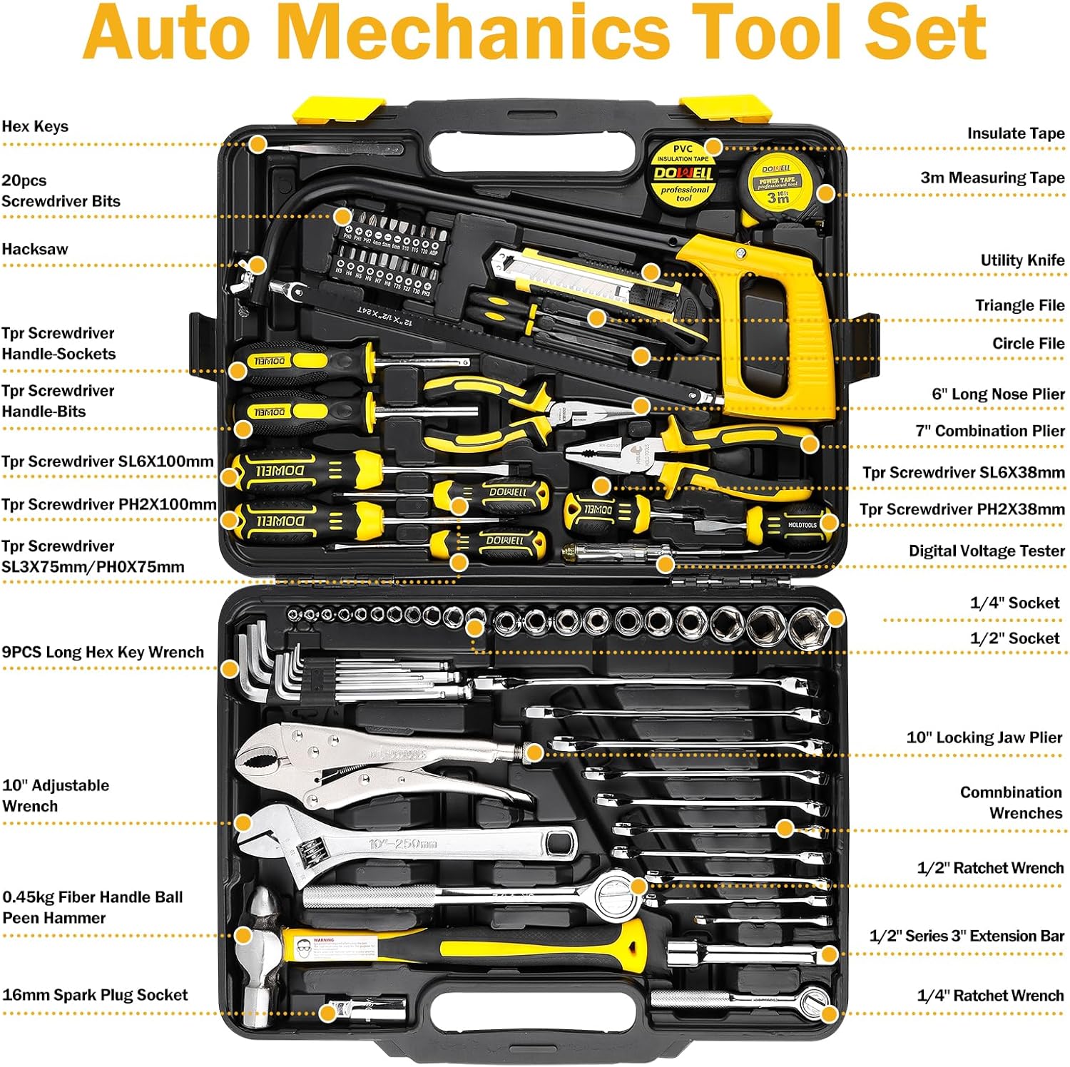 🚗 KFZ & Werkstatt – DOWELL 85 Piece Tool Kit for Car Mechanics, Complete for Car, Motorcycle, Engine and Garage Repairs with Sockets, Ratchet Wrenches, Pliers and More – Bild 2