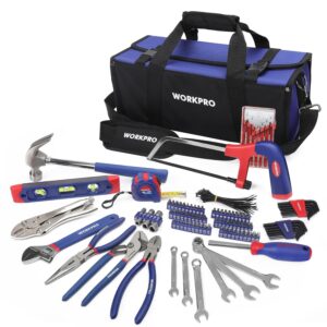 ⚡ Elektro & Technik – WORKPRO Universal-Haushaltswerkzeug-Set, 156-teilig, inklusive Werkzeugtasche mit breiter Öffnung, für Reparaturen zu Hause und Heimwerker, mit Zangen, Schlüsselbits, Wasserwaage, Messer, Maßband, Hammer usw.