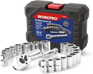 🚗 KFZ & Werkstatt – WORKPRO Socket Spanner Set 3/8 Inch Reversible Ratchet with Socket Spanner (Metric & Inches) incl. Tool Box, 24 Pieces