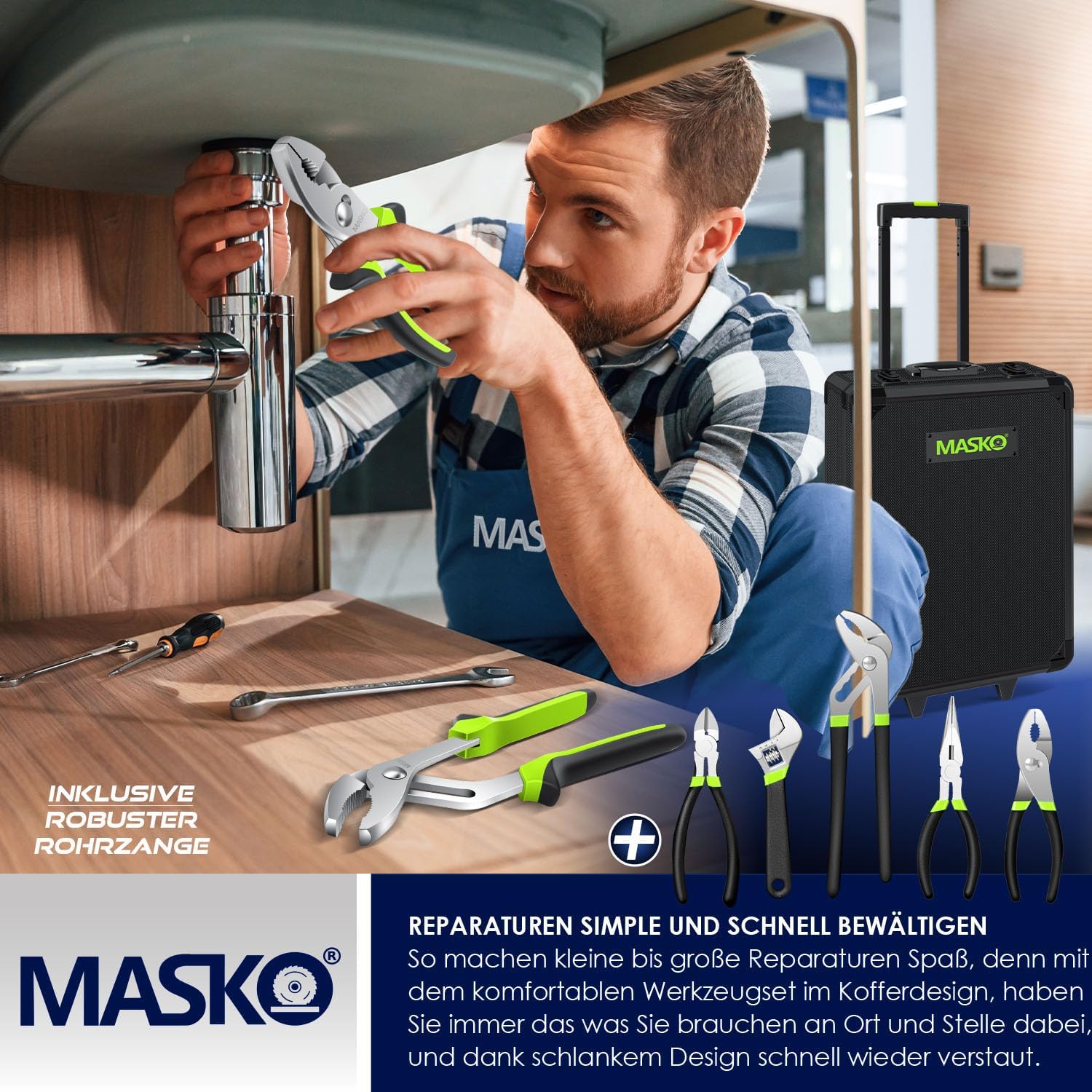 ⚡ Elektro & Technik – MASKO Werkzeugkoffer 1400 Teile gefüllt | Werkzeugset im Aluminiumkoffer | Werkzeugkasten mit Rollen | Werkzeugkasten Haushalt, Haus, Hobby, Auto | Trolley-Funktion | Professioneller Werkzeugwagen für Handwerkzeuge – Bild 8