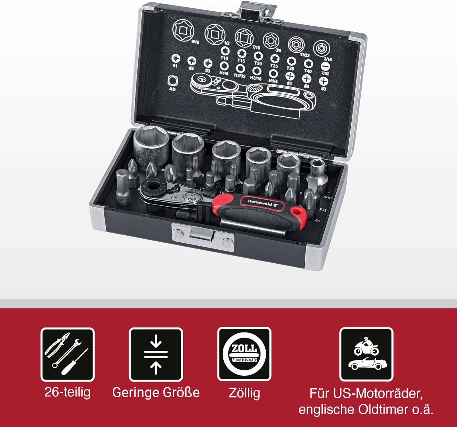 🚗 KFZ & Werkstatt – Mini Ratchet Set, Inch 26 Pieces, Motorcycle Inch Board Tool, Ratchet & Bit Set, Ideal for US Vehicles on Tours & Travel, Mini Tool Box Filled – Bild 2