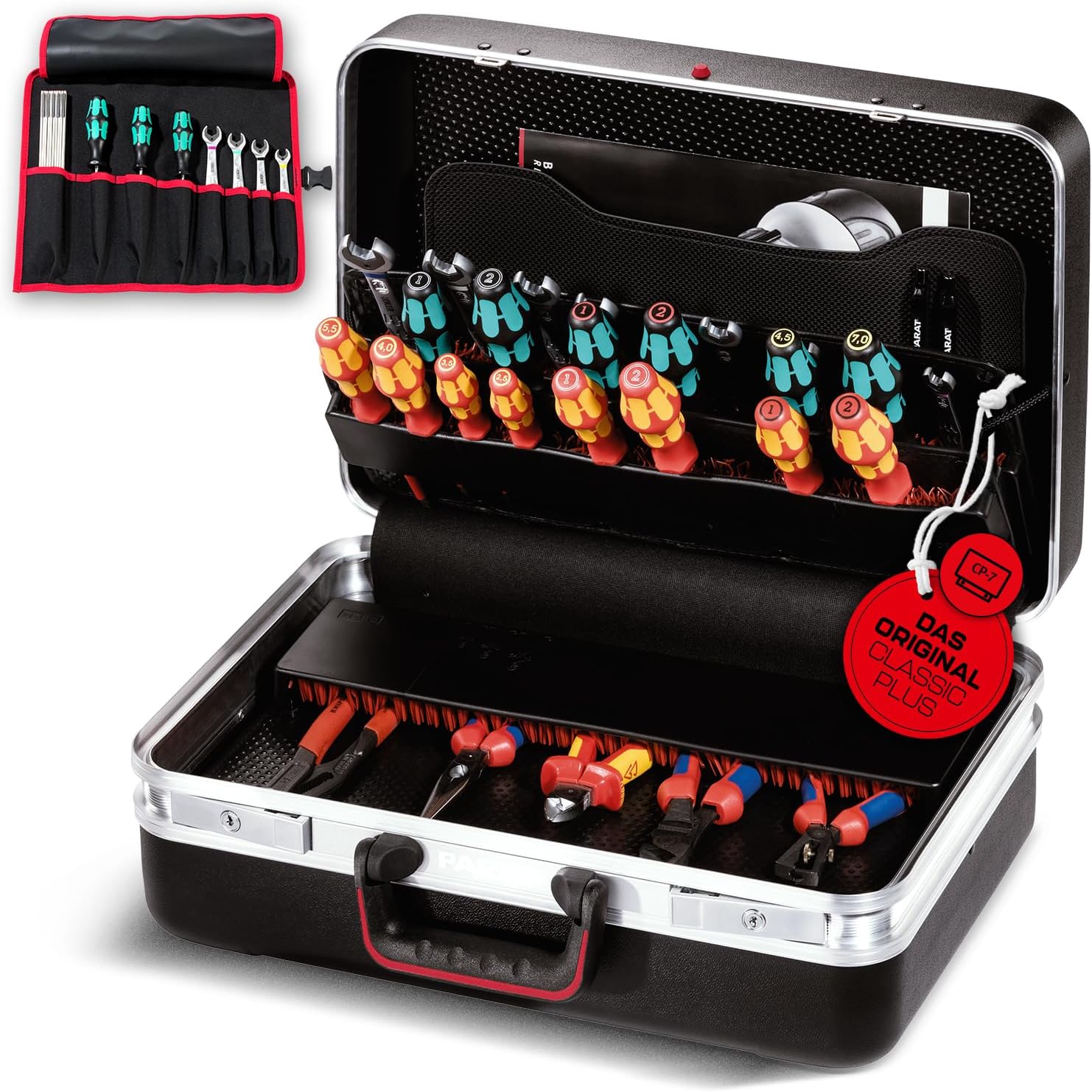 ⚡ Elektro & Technik – PARAT Classic Plus CP-7 | Werkzeugkasten für 51 Werkzeuge | Inklusive Basic Roll-Up Case 8 | Bastelkoffer mit CP-7-Haltern | Werkzeugkasten mit Bodenablage und Dokumentenfach | Mit Aluminiumrahmen