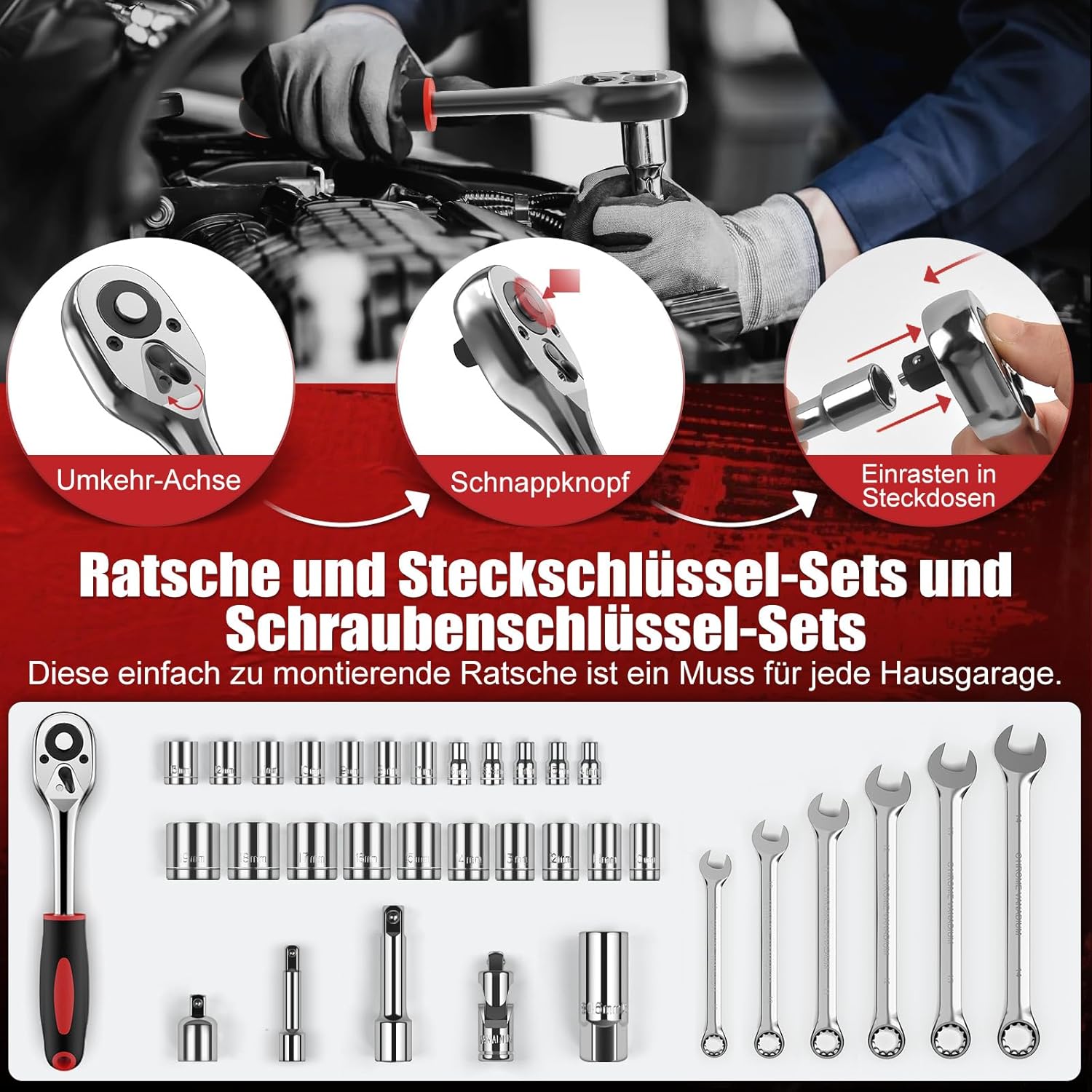 🚗 KFZ & Werkstatt – Sundpey Tool Box Filled 132 Pieces, Professional Car Tool Set, Tool Set for Disassembly of Cars and Trucks, Portable Complete Tool Box with Drawer for House/Car Repairs – Bild 3