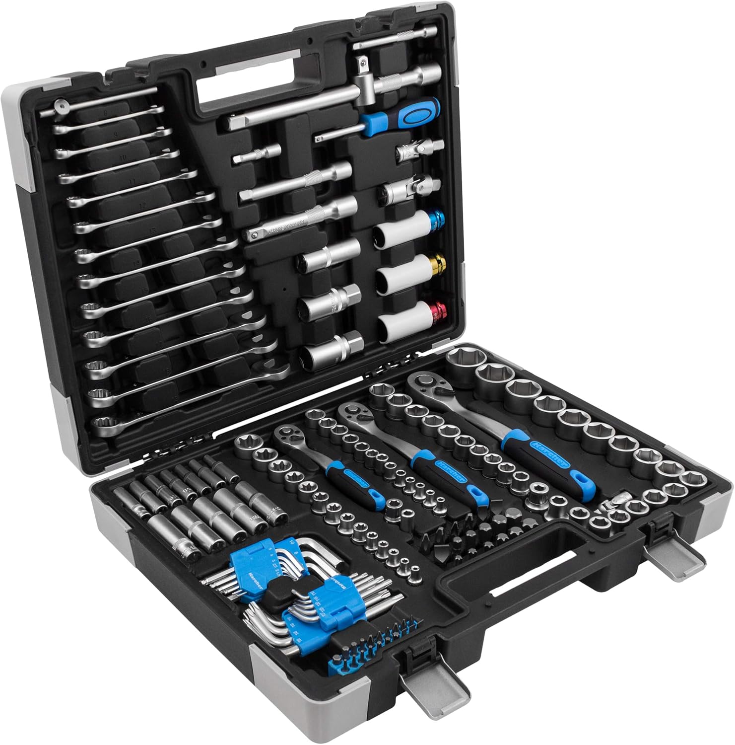 🚗 KFZ & Werkstatt – Karcher Socket Spanner Set 157 Pieces 1/4 Inch + 3/8 Inch + 1/2 Inch High-Quality Ratchet Box with Tools Made of Chrome Vanadium
