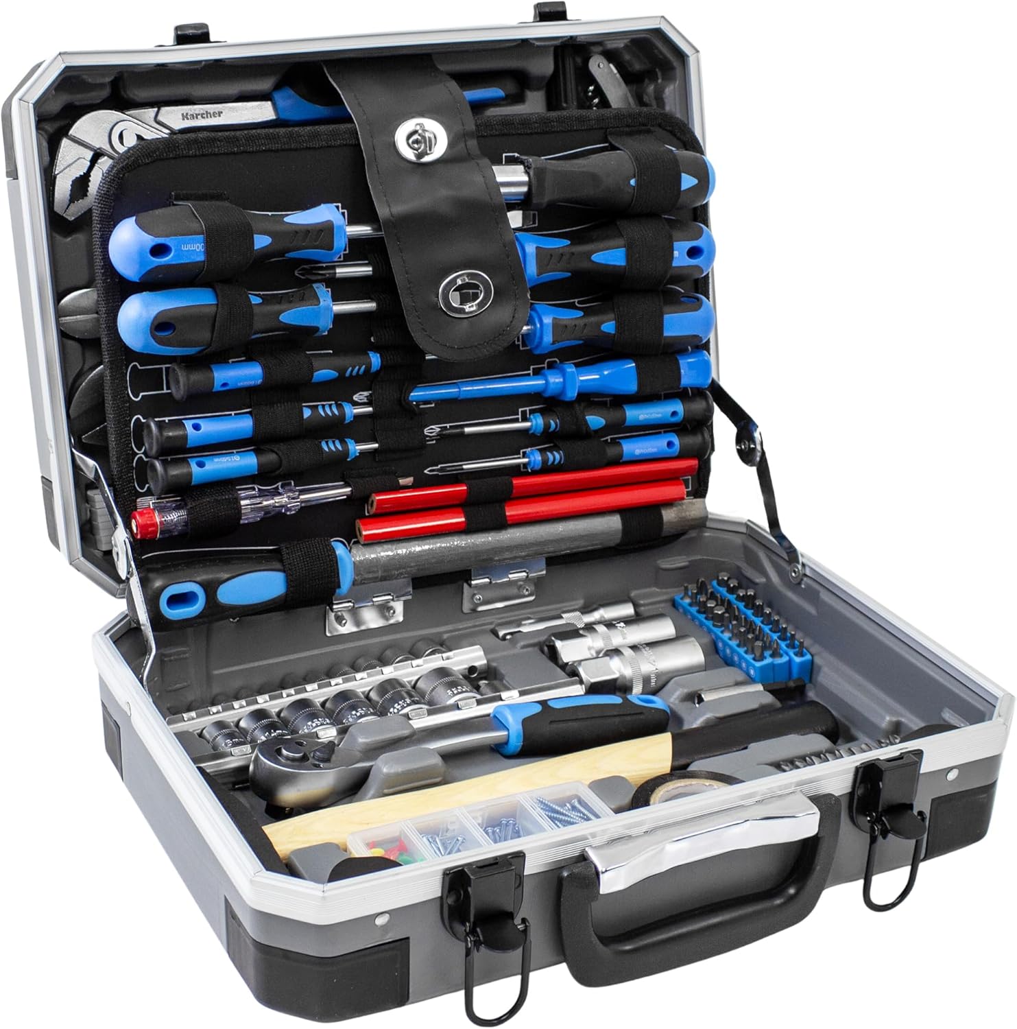 🔥 Angebote & Aktionen – Karcher Tool Box, 114 Piece Tool Set, I Tool Set Made of Chrome Vanadium & Carbon Steel with Hammer, Screwdriver, Socket Wrench, Bit Set and More Practical case for tools. – Bild 4