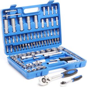 🚗 KFZ & Werkstatt – Wiltec 108-Piece Socket Set Ratchet Box with 1/2 Inch (12.5 mm) and 1/4 Inch (6.3 mm) Drive, Sockets in Ratchet Box, High-Quality Socket Spanner for Workshop