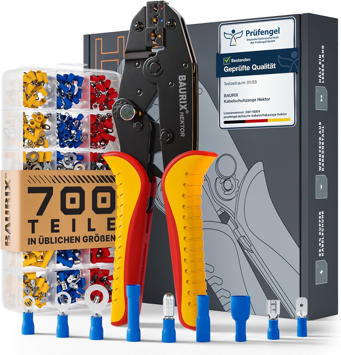 ⚡ Elektro & Technik – BAURIX® Crimping pliers including 700 piece cable lugs set, cable lug pliers for 0.50 - 6.00 mm² cable sleeves, cable lug pliers