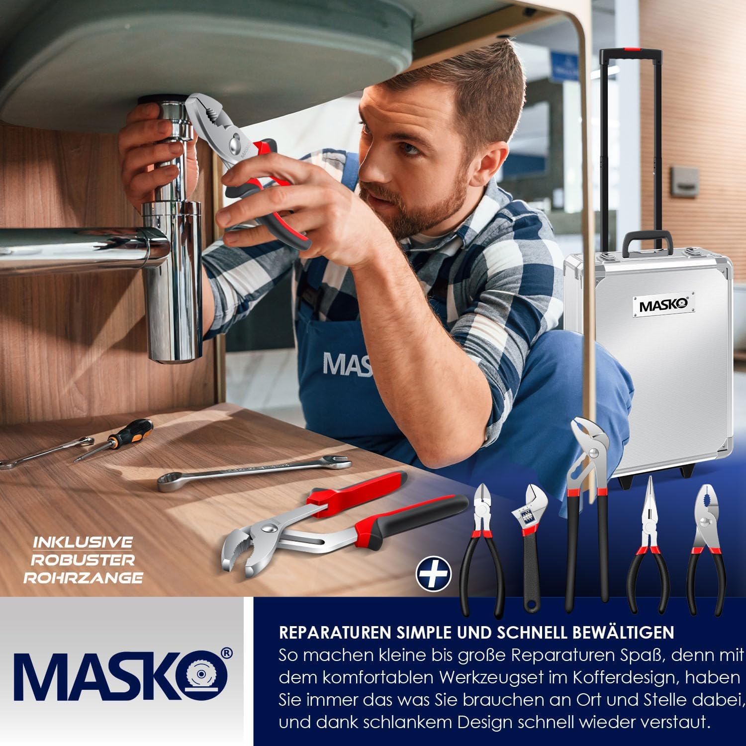 🔥 Angebote & Aktionen – MASKO Tool Box 1400 Pieces Filled | Tool Set in Aluminium Case | Tool Box with Wheels | Tool Box Household, Home, Hobby, Car | Trolley Function | Tool Trolley Hand Tool – Bild 8