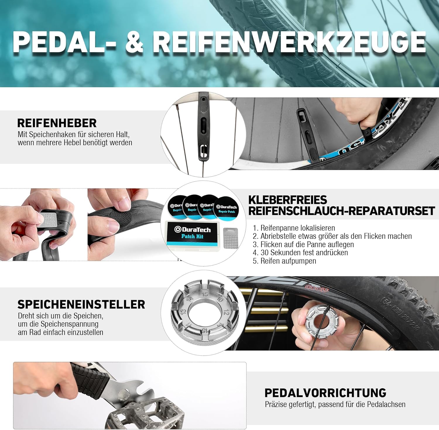⚒️ Bau & Montage – DURATECH Fahrrad-Reparaturset 41-teilig mit Werkzeugkasten, tragbares Fahrrad-Werkzeugset für Reparaturen an Fahrradreifen, Kettenpedalen – Bild 8