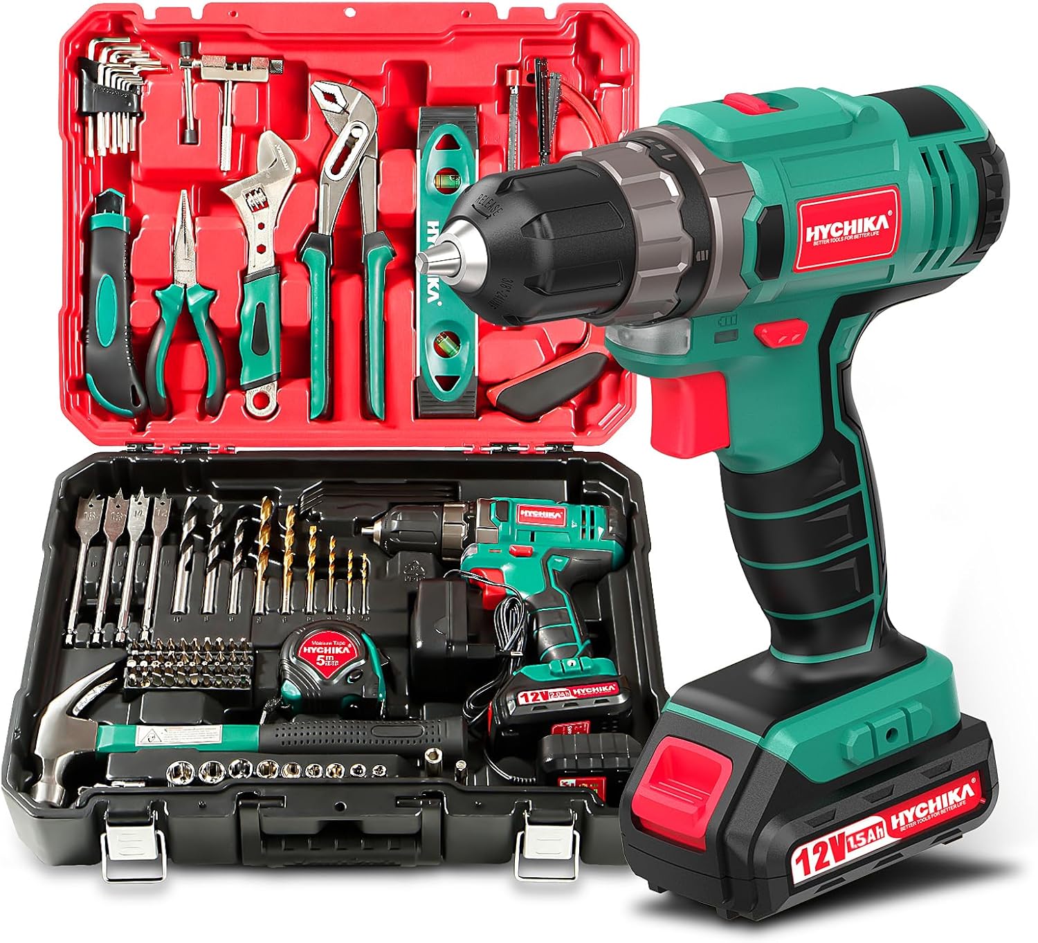 🔥 Angebote & Aktionen – HYCHIKA DIY Tool Box Filled Professional with Battery Drill 30 Nm + 104 Pieces High-Quality Household Universal Tool Set + Practical Tool Box Packaging for Repairs and Maintenance
