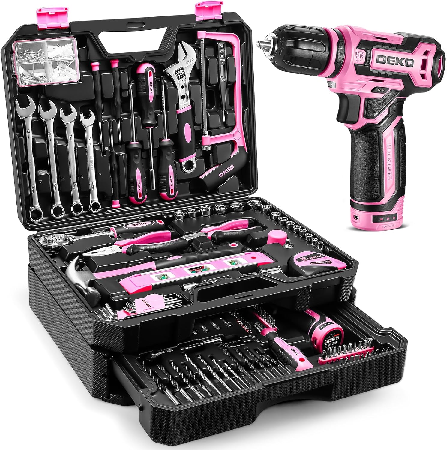⚡ Elektro & Technik – Akku-Bohrschrauber-Werkzeug-Set: DEKO 12 V rosa Bohrer, 238-teiliger Werkzeugkoffer mit Akku, elektrische Bohrmaschine für Frauen, Heim-Handreparatur, grundlegende Werkzeugkasten-Werkzeugsätze