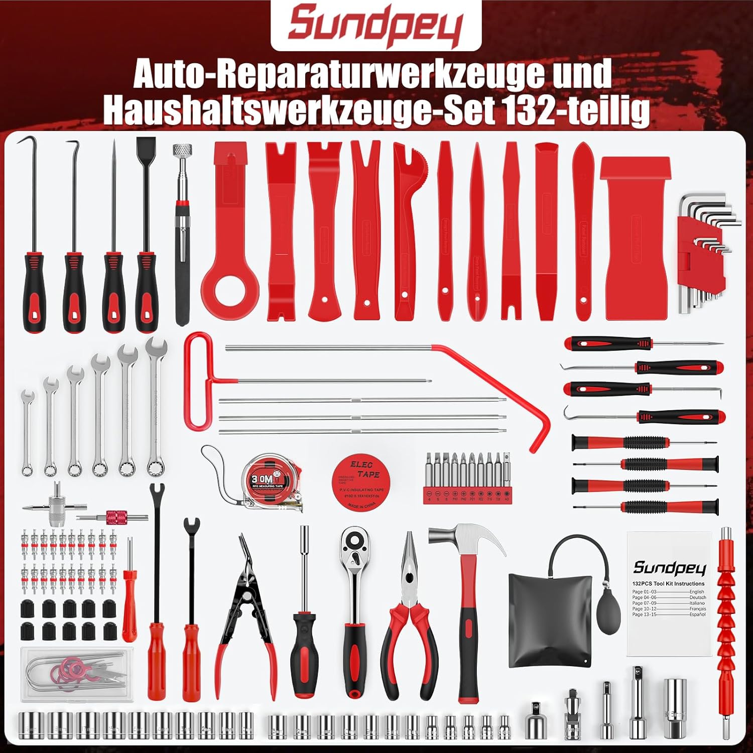 🚗 KFZ & Werkstatt – Sundpey Tool Box Filled 132 Pieces, Professional Car Tool Set, Tool Set for Disassembly of Cars and Trucks, Portable Complete Tool Box with Drawer for House/Car Repairs – Bild 2