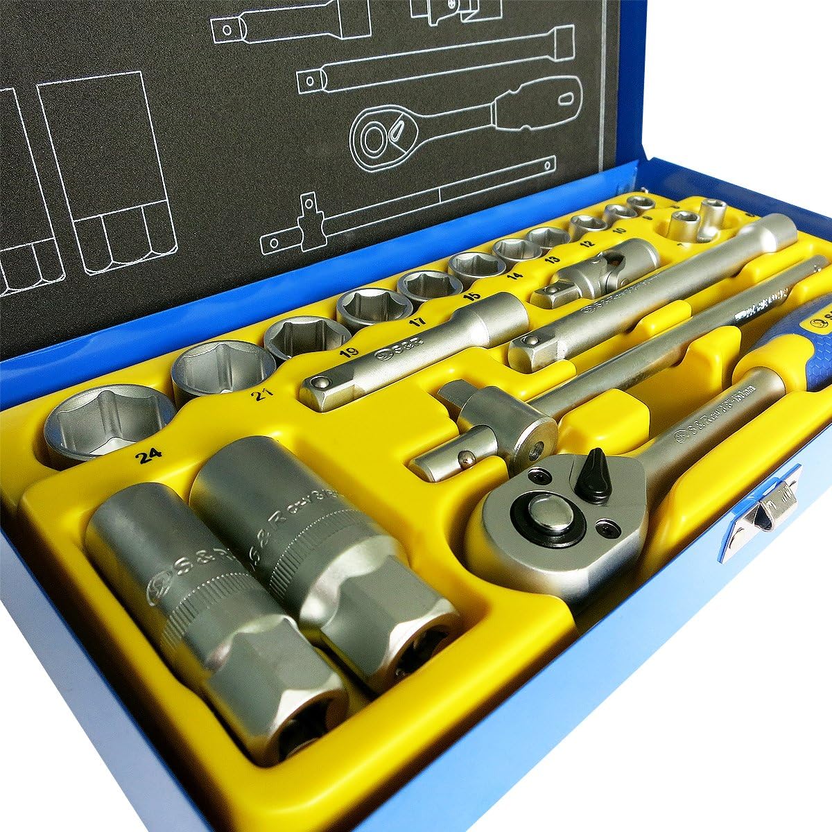 🚗 KFZ & Werkstatt – S&R Socket Wrench Set 20-Piece 3/8" in Metal Box, Spanner Set with LOCK-Drive profile,Tool Set Professional Quality – Bild 3