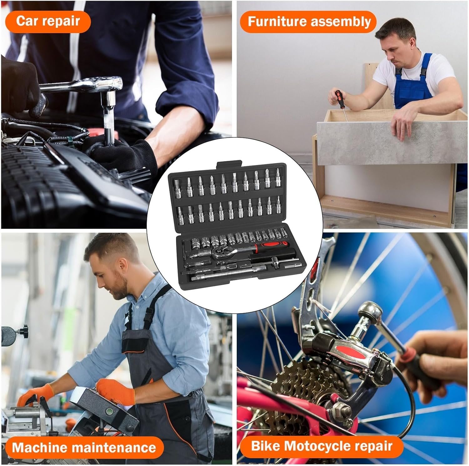 🚗 KFZ & Werkstatt – 46-Piece Socket Spanner Set Ratchet Box 1/4 Inch Drive Metic Socket Spanner and Bit Set Ratchet Set with Quick Release Ratchet Wrench, Extension Bars for Car Bicycle Motor – Bild 7