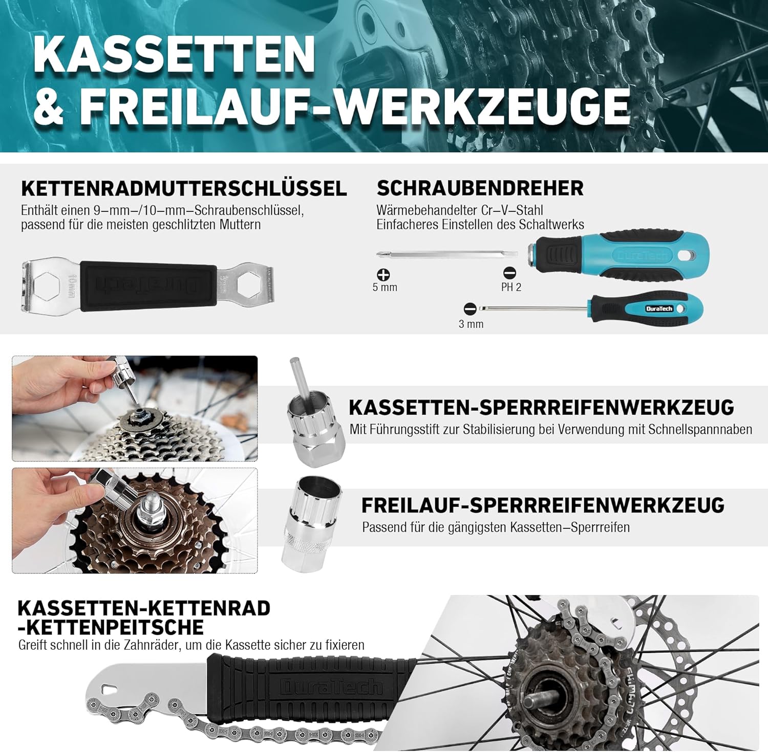 ⚒️ Bau & Montage – DURATECH Fahrrad-Reparaturset 41-teilig mit Werkzeugkasten, tragbares Fahrrad-Werkzeugset für Reparaturen an Fahrradreifen, Kettenpedalen – Bild 9