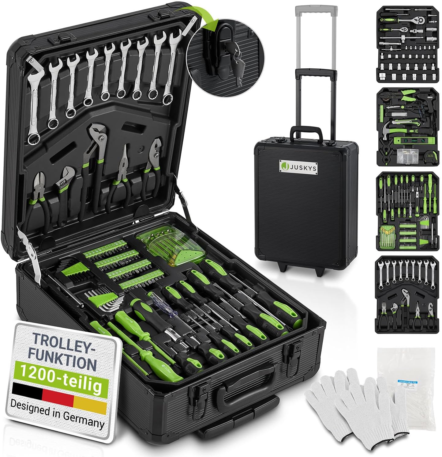 🔥 Angebote & Aktionen – Juskys Tool Box – 1200 Pieces Tool Trolley Filled Tool Box Set Wheels