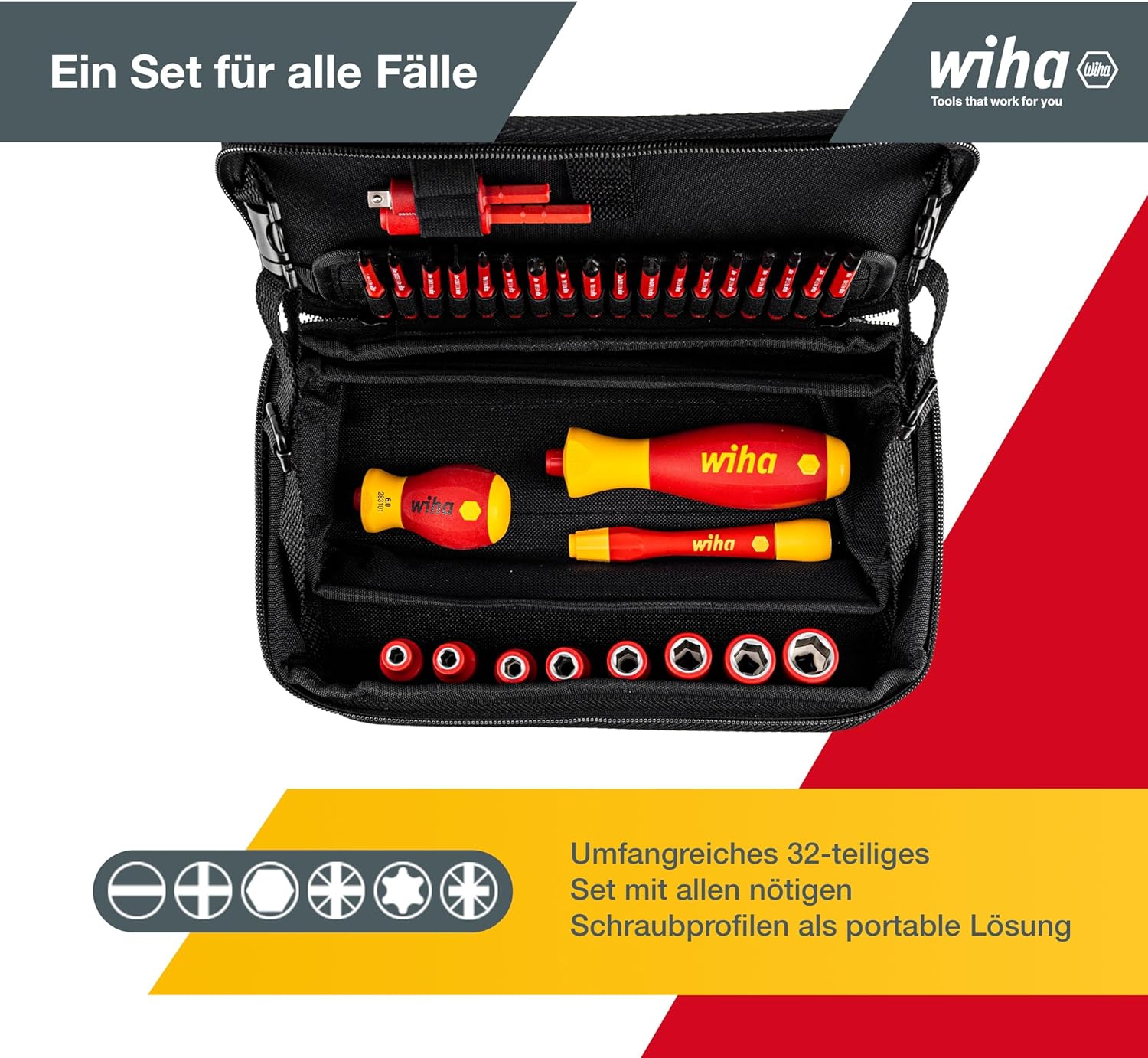 ⚡ Elektro & Technik – Wiha 43465 slimVario Elektrowerkzeug-Set, gemischt, 32-teilig im Funktionskoffer – Bild 2