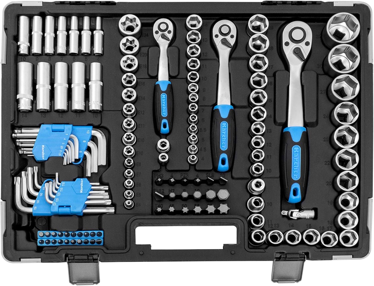 🚗 KFZ & Werkstatt – Karcher Socket Spanner Set 157 Pieces 1/4 Inch + 3/8 Inch + 1/2 Inch High-Quality Ratchet Box with Tools Made of Chrome Vanadium – Bild 3