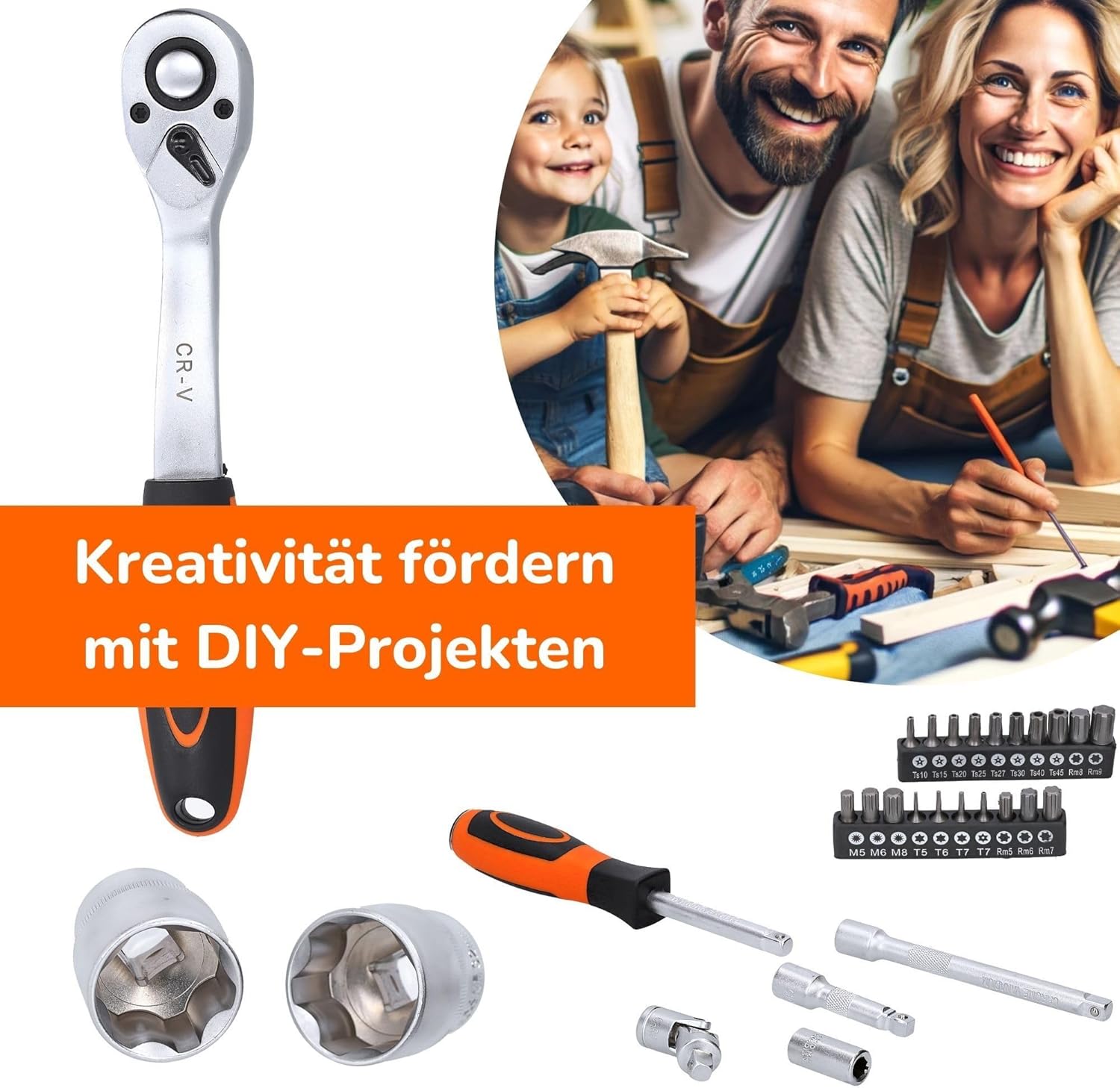 🚗 KFZ & Werkstatt – Ratchet Case 171 Pieces I Filled Tool Box I Ratchet Set Large I Ratchet Box 1/2 Inch 1/4 Inch 3/8 Inch I All Standard Bits and Nuts Included – Bild 3