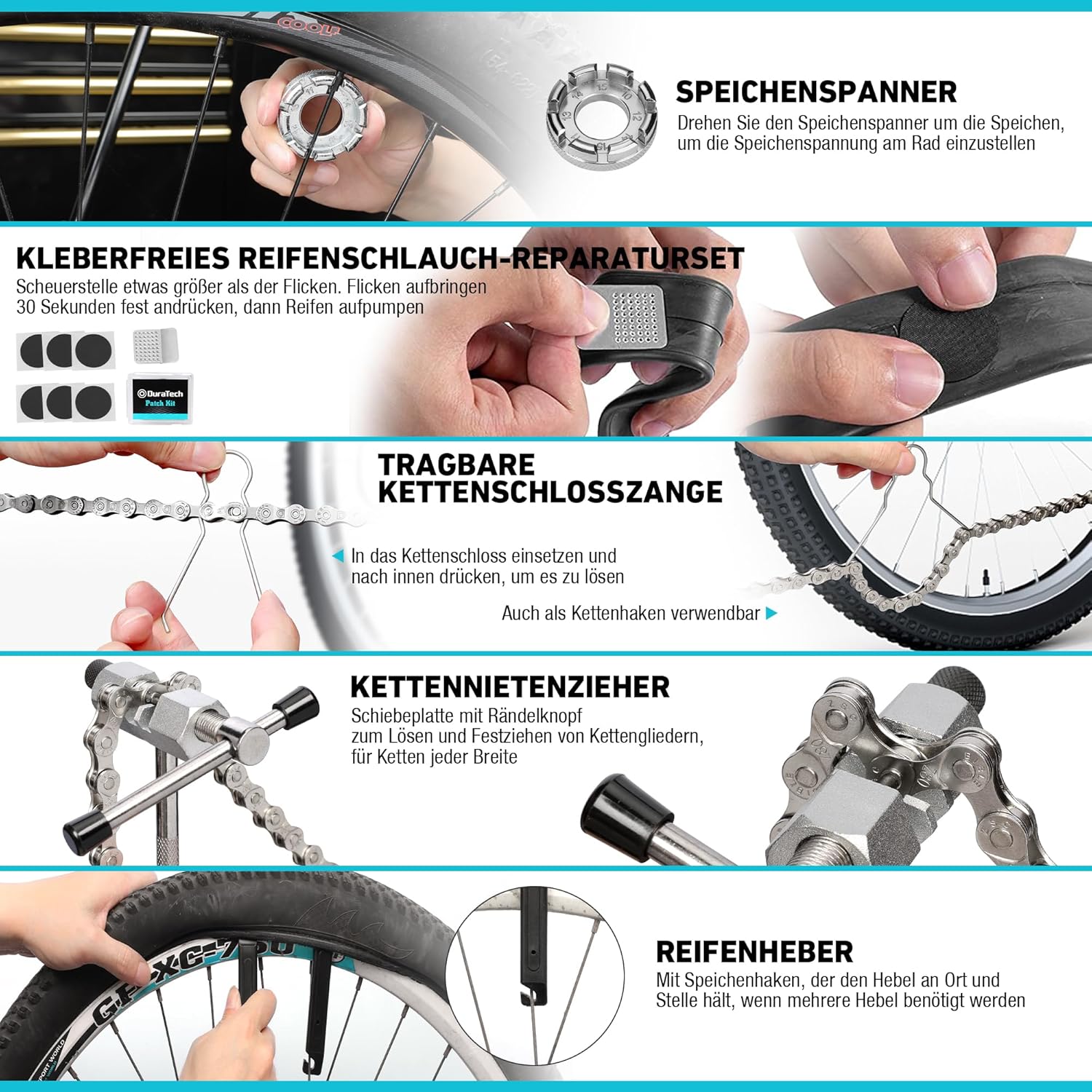 ⚒️ Bau & Montage – DURATECH Fahrradreparaturset 31-teilig mit Werkzeugkasten, tragbares Fahrradwerkzeugset für Fahrradkettenpedal-Reifenmontagereparaturen – Bild 5