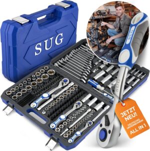 🚗 KFZ & Werkstatt – SUG - Tool Box Filled 216 Pieces - Professional Socket Set 1/2, 1/4, 3/8 Fully Equipped - Tool Box / Ratchet Box for Household and Workshop - Socket Set Nut Box Short and Long