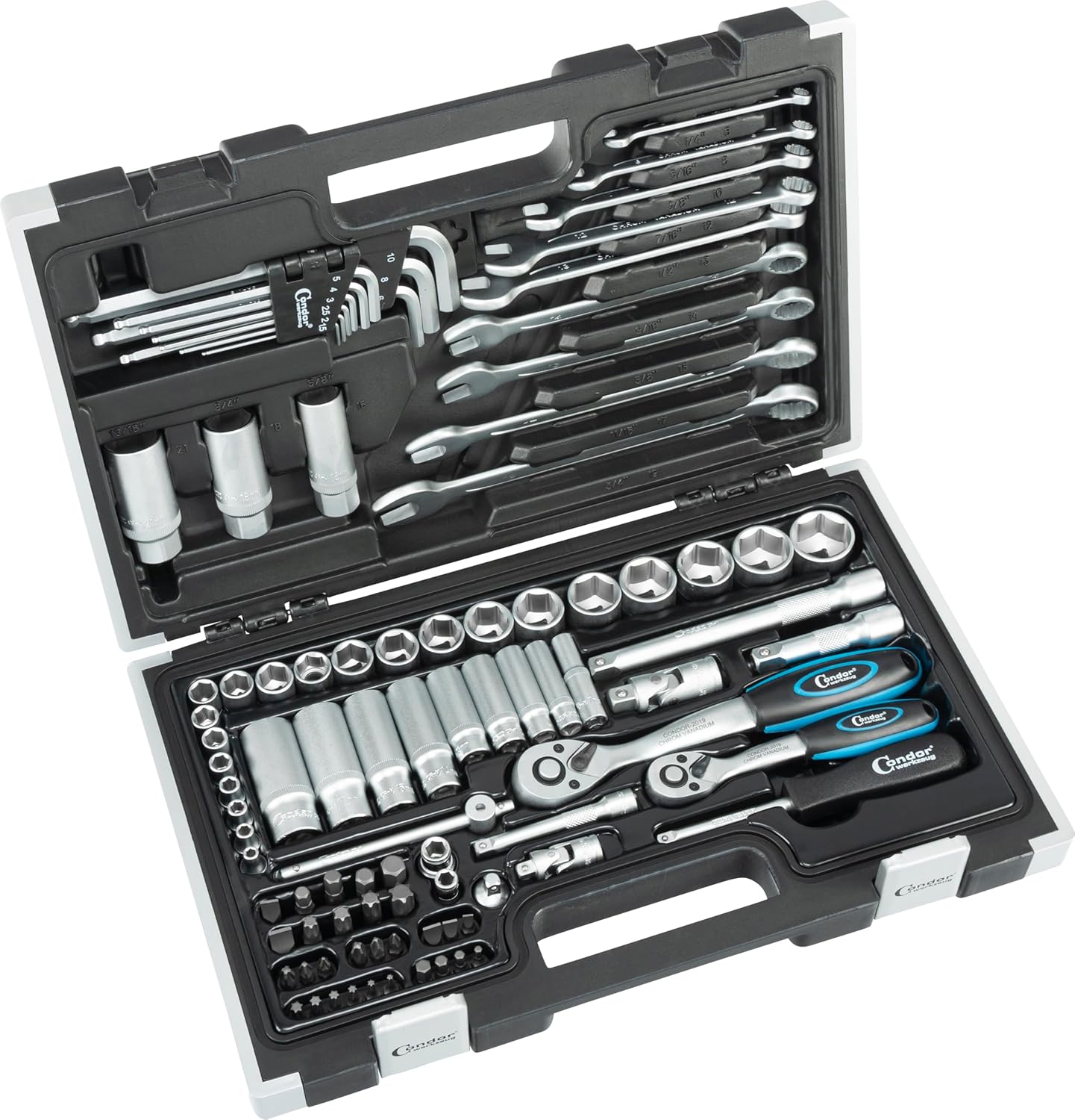 🚗 KFZ & Werkstatt – Condor Werkzeug 1192 | Metric Socket Spanner Set I 92 Pieces | 1/4 + 3/8 Inch | Hexagonal Metric | SW 4-24 mm | Wrench | Nuts | Ratchets | Bits | Accessories