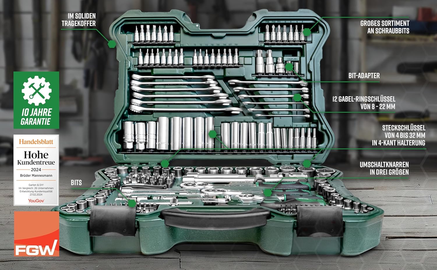 🚗 KFZ & Werkstatt – Brüder Mannesmann M98430 Socket Spanner Set 0.6 cm + 0.95 cm + 1.27 cm, Drive 215-Pieces – Bild 2