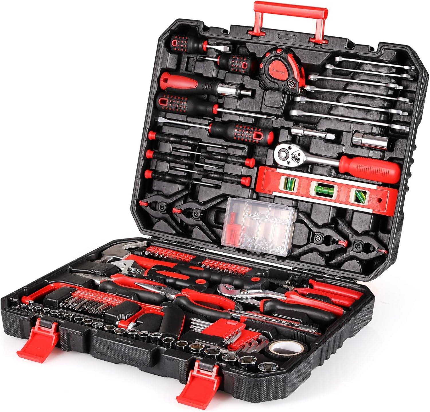 🔥 Angebote & Aktionen – TLGREEN 198-Piece Filled Tool Box Household Tool Set with Ratchet Socket Wrench Set Screwdriver Universal Tool Sets Red