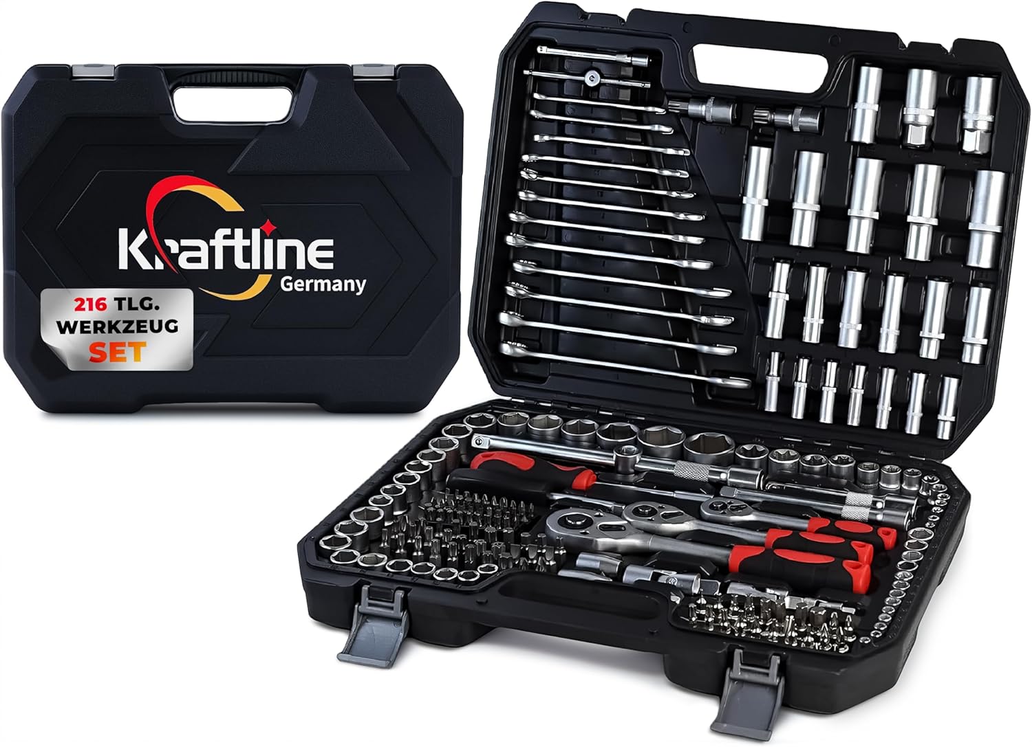 🚗 KFZ & Werkstatt – Tool Box Filled 216 Pieces, Tool Set Fully Equipped for DIY & Car, Tool Box Toolbox, Universal Tools, Stainless Steel Tool Sets for Workshop and Home in Black
