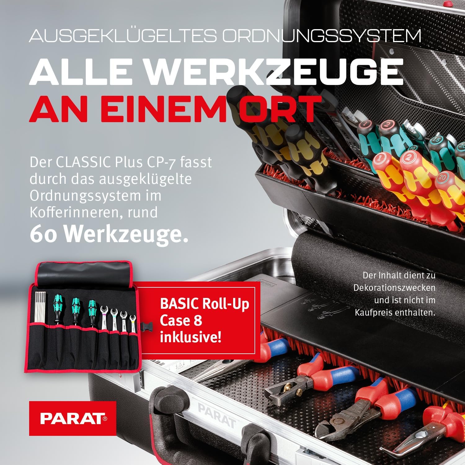 ⚡ Elektro & Technik – PARAT Classic Plus CP-7 | Werkzeugkasten für 51 Werkzeuge | Inklusive Basic Roll-Up Case 8 | Bastelkoffer mit CP-7-Haltern | Werkzeugkasten mit Bodenablage und Dokumentenfach | Mit Aluminiumrahmen – Bild 5