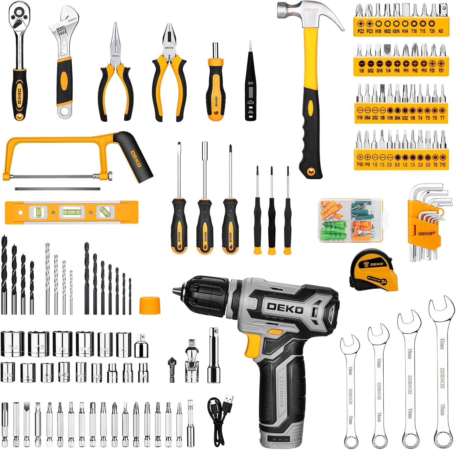 🔥 Angebote & Aktionen – Tool Box Filled with Cordless Screwdriver: DEKO 238 Pieces Tool Set with Drawer Design, 12 V Cordless Drill, Ratchet Wrench Set for DIY, Household, Car, Furniture Assembly – Bild 3