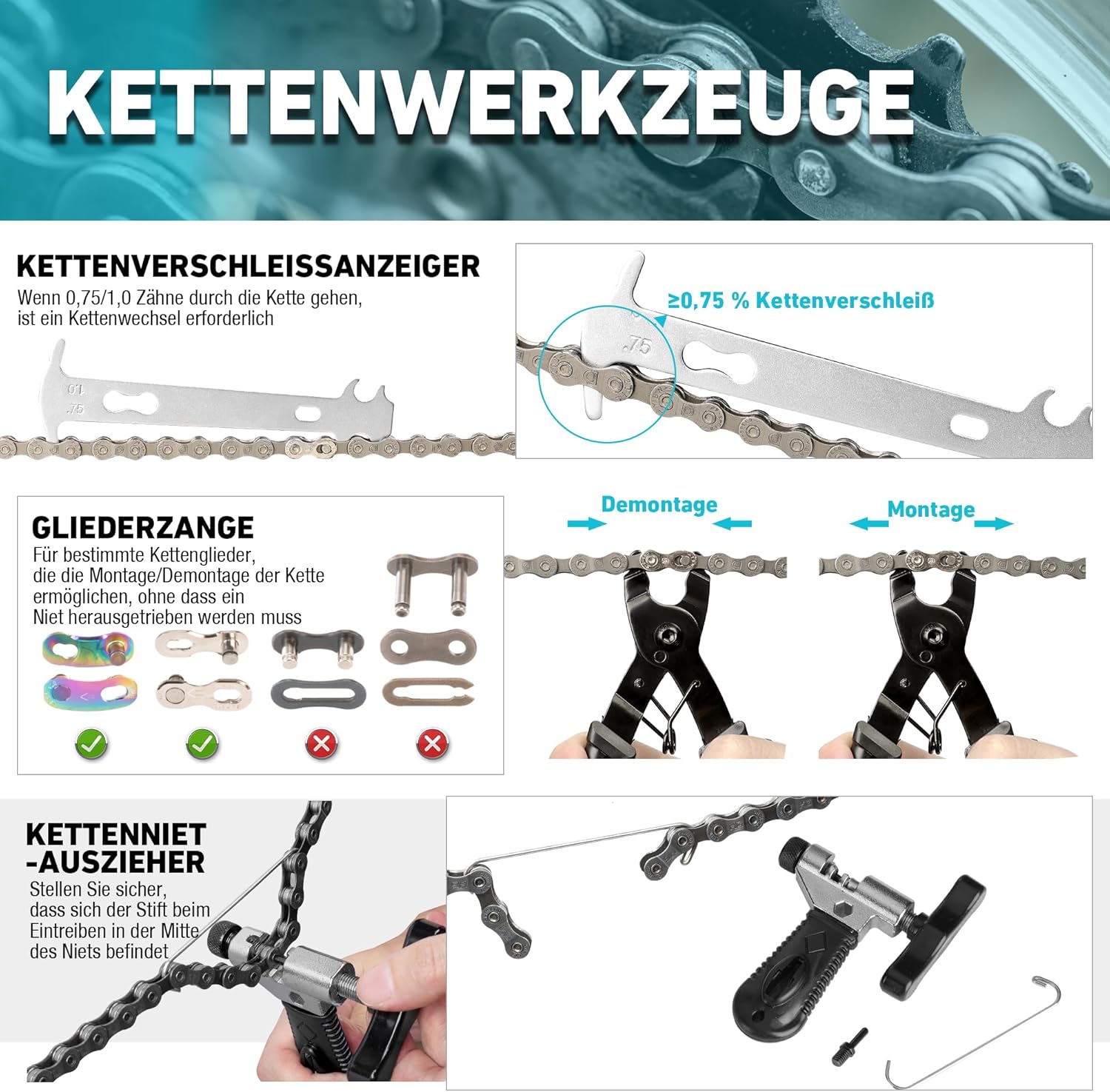 ⚒️ Bau & Montage – DURATECH Fahrrad-Reparaturset 41-teilig mit Werkzeugkasten, tragbares Fahrrad-Werkzeugset für Reparaturen an Fahrradreifen, Kettenpedalen – Bild 4