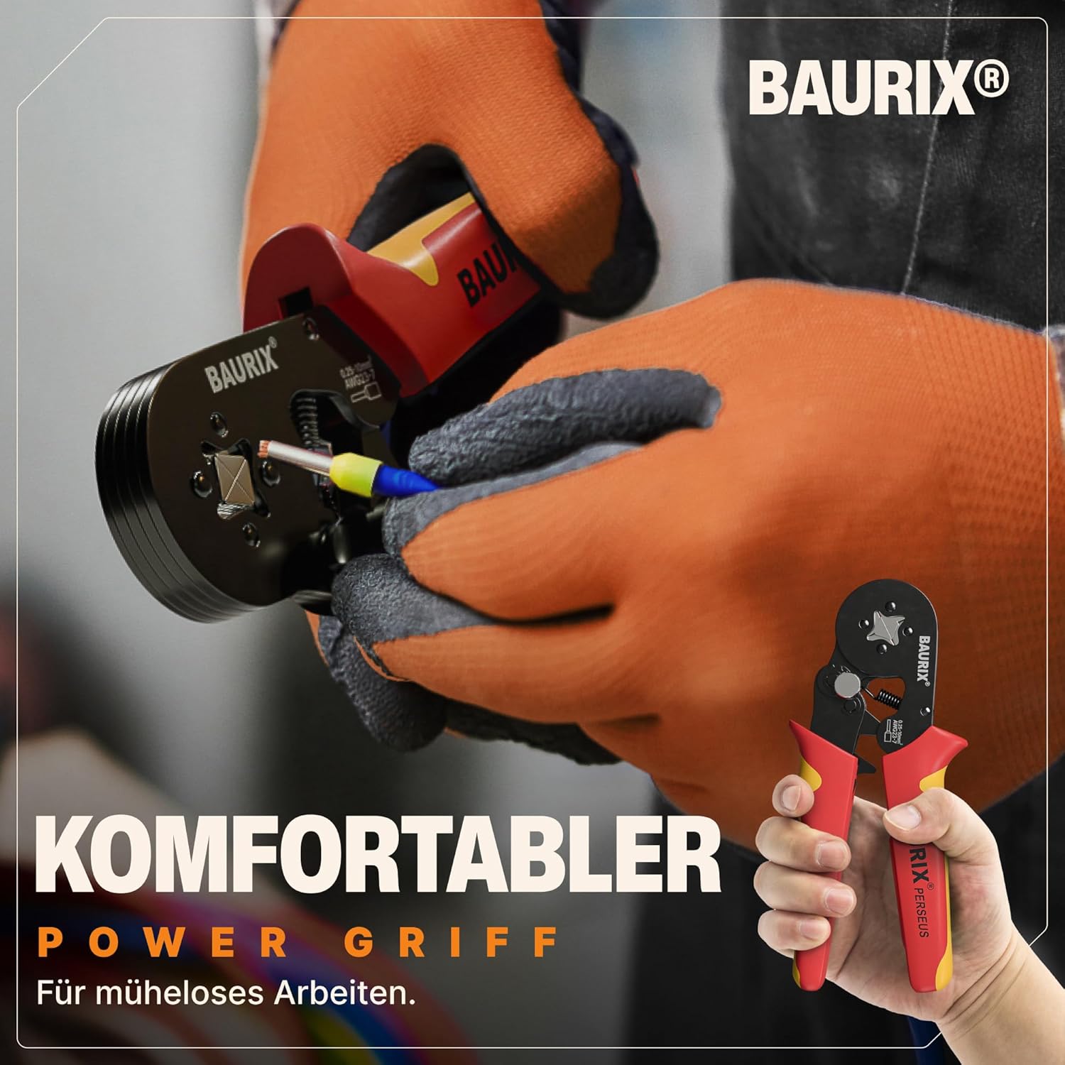 ⚡ Elektro & Technik – BAURIX® Crimpzangen-Set mit 1800er Aderendhülsen-Set und Abisolierzange, selbsteinstellend für 0,25-10 mm², Crimpzange, Modell: Perseus (4-kant) – Bild 6