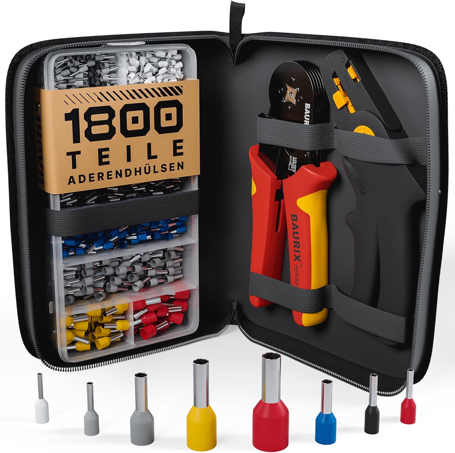 ⚡ Elektro & Technik – BAURIX® Crimpzangen-Set mit 1800er Aderendhülsen-Set und Abisolierzange, selbsteinstellend für 0,25-10 mm², Crimpzange, Modell: Perseus (4-kant) – Bild 10