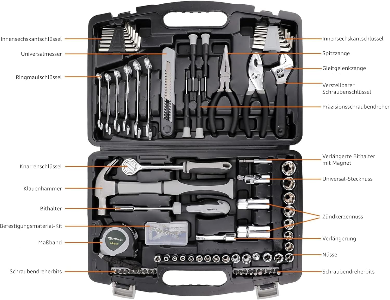 ⚡ Elektro & Technik – Amazon Basics Allgemeines Haushaltshandwerkzeug-Set, 131-teilig – Bild 2