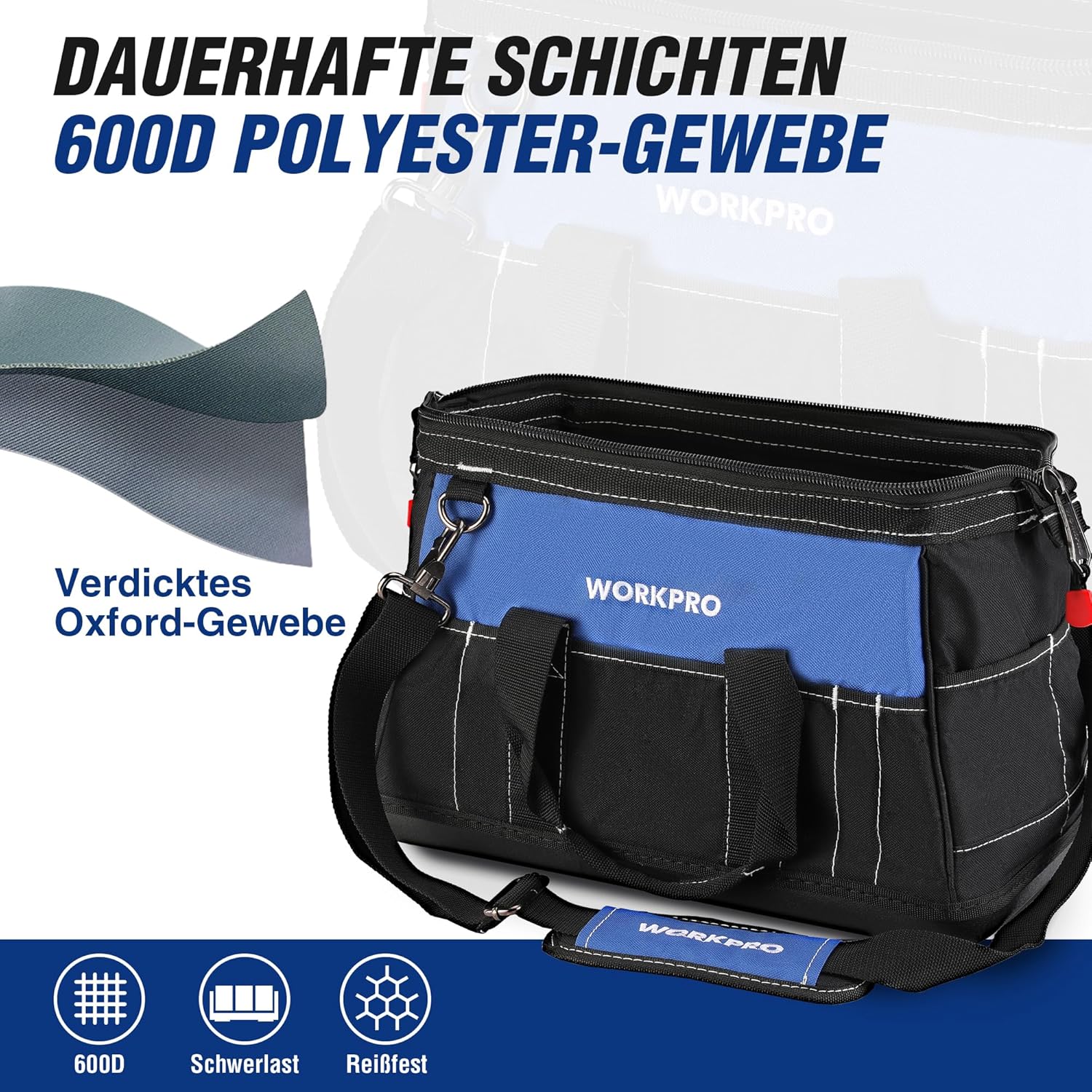⚡ Elektro & Technik – WORKPRO 16-Zoll-Werkzeugtaschen-Organizer, harter Boden, weit offener Mund, robuste Mehrzweck-Werkzeugtasche mit verstellbarem Schultergurt – Bild 4