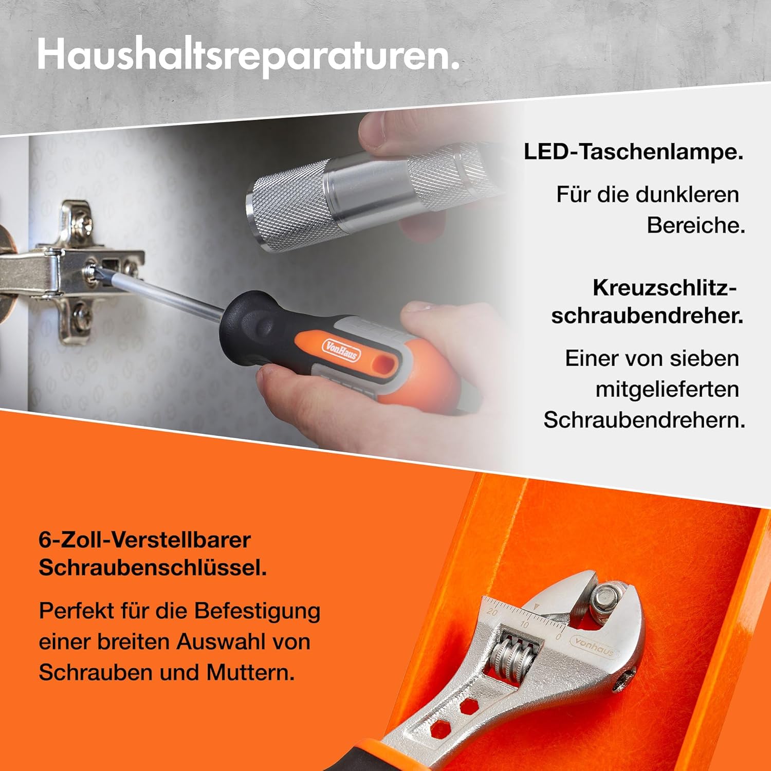 ⚡ Elektro & Technik – VonHaus Werkzeugset – Ultimativer 120-teiliger Werkzeugkasten – inklusive Werkzeug, LED-Taschenlampe, Inbusschlüssel, 3M-Maßband und mehr – DIY-Set, perfekt für Anfänger – mit Werkzeugkasten – Bild 6