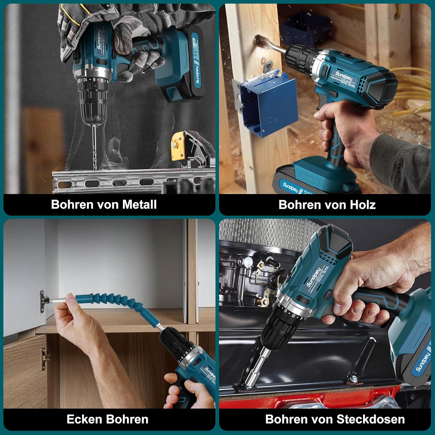 ⚡ Elektro & Technik – Sundpey 255-teiliger Werkzeugkasten mit Akkuschrauber 21 V – Set mit 2 x 2000 mAh Akku, Werkzeugkasten gefüllt für Heim-/Autoreparaturen, Werkzeugkasten-Aufbewahrungskoffer mit Schublade – Bild 5