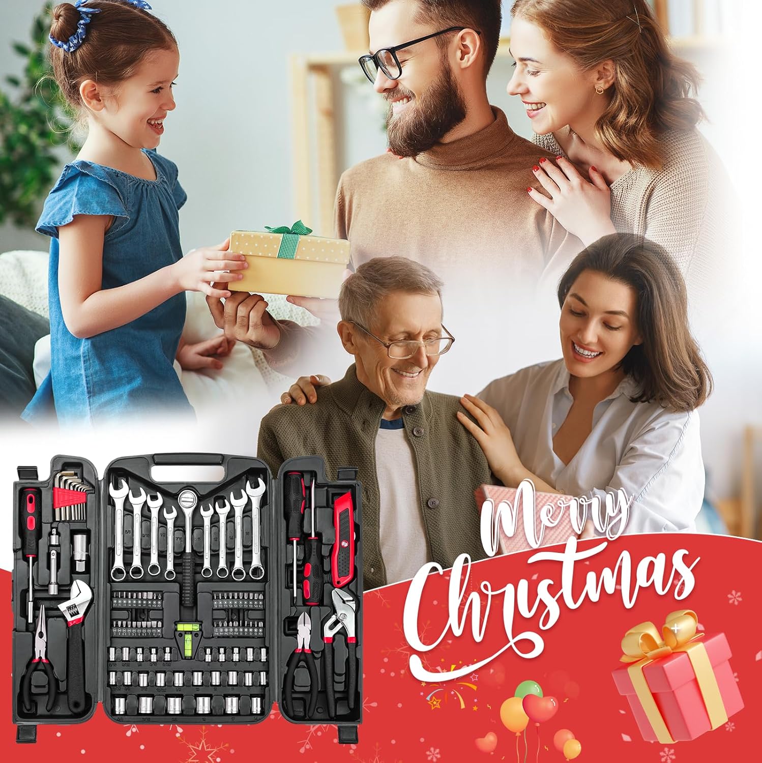 🔥 Angebote & Aktionen – Tool Box 95-Piece Tool Set in Sturdy Plastic Case, Tool Box Household Tool Set with Ratchet Socket Wrench Set, Screwdriver Set, Tool Box for DIY Car Garage – Bild 4