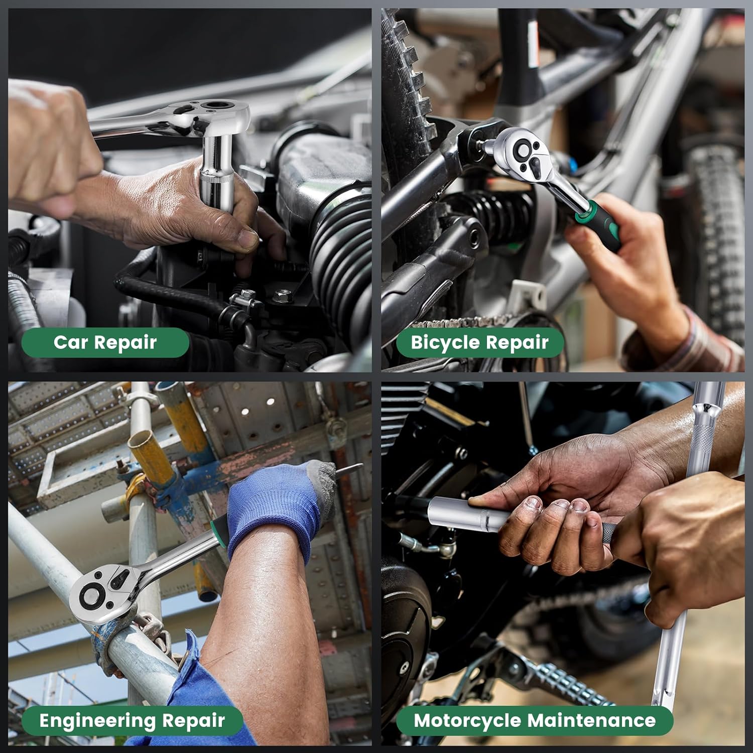 🚗 KFZ & Werkstatt – Ginour 202-piece socket spanner set, ratchet box with 1/4 inch, 3/8 inch, 1/2 inch reversible ratchet, socket wrench, bits, hex wrenches, extensions and adapters – Bild 4