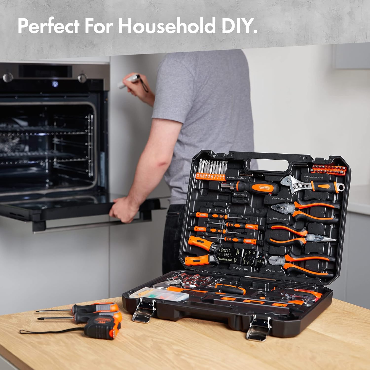 ⚡ Elektro & Technik – VonHaus Werkzeugset – Ultimativer 120-teiliger Werkzeugkasten – inklusive Werkzeug, LED-Taschenlampe, Inbusschlüssel, 3M-Maßband und mehr – DIY-Set, perfekt für Anfänger – mit Werkzeugkasten – Bild 2