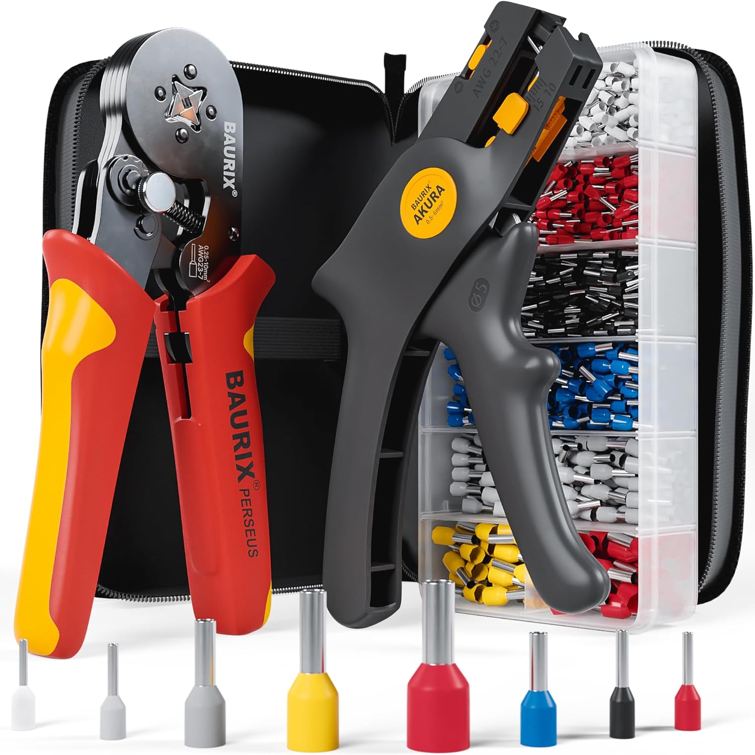 ⚡ Elektro & Technik – BAURIX® Crimpzangen-Set mit 1800er Aderendhülsen-Set und Abisolierzange, selbsteinstellend für 0,25-10 mm², Crimpzange, Modell: Perseus (4-kant)
