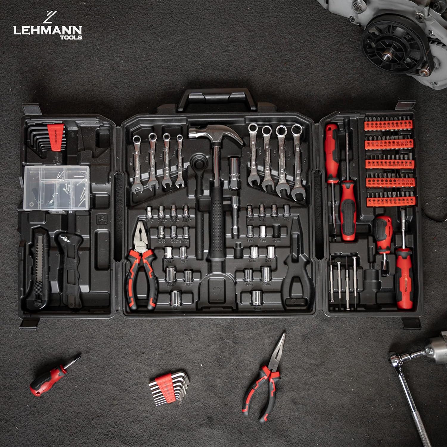 🔥 Angebote & Aktionen – LEHMANN Filled Tool Box - 168-Piece Tool Set - Robust Tool Box with Carry Handle - Tools with Rubberised Handle - Complete Tool Set Ideal for Workshop and Home – Bild 2