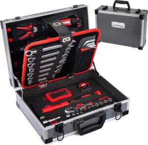 🔥 Angebote & Aktionen – LEHMANN Filled Tool Box - 88-Piece Tool Set - Robust Aluminium Tool Box with Carry Handle - Tools with Rubberised Handle - Complete Tool Set for Workshop, Garage and Household